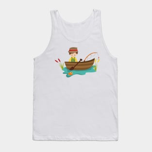 Fishing Boy, Fishing Rod, Fisherman, Brown Hair Tank Top